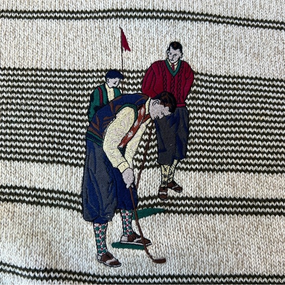 Vintage Gant Sweater Hand Framed Golf Striped Tan Grandpa 100% Cotton Men Size L - Picture 3 of 7